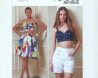 Vogue V1893 Sewing Pattern: Bra Top, Shorts & Skirt, Sizes 6-14