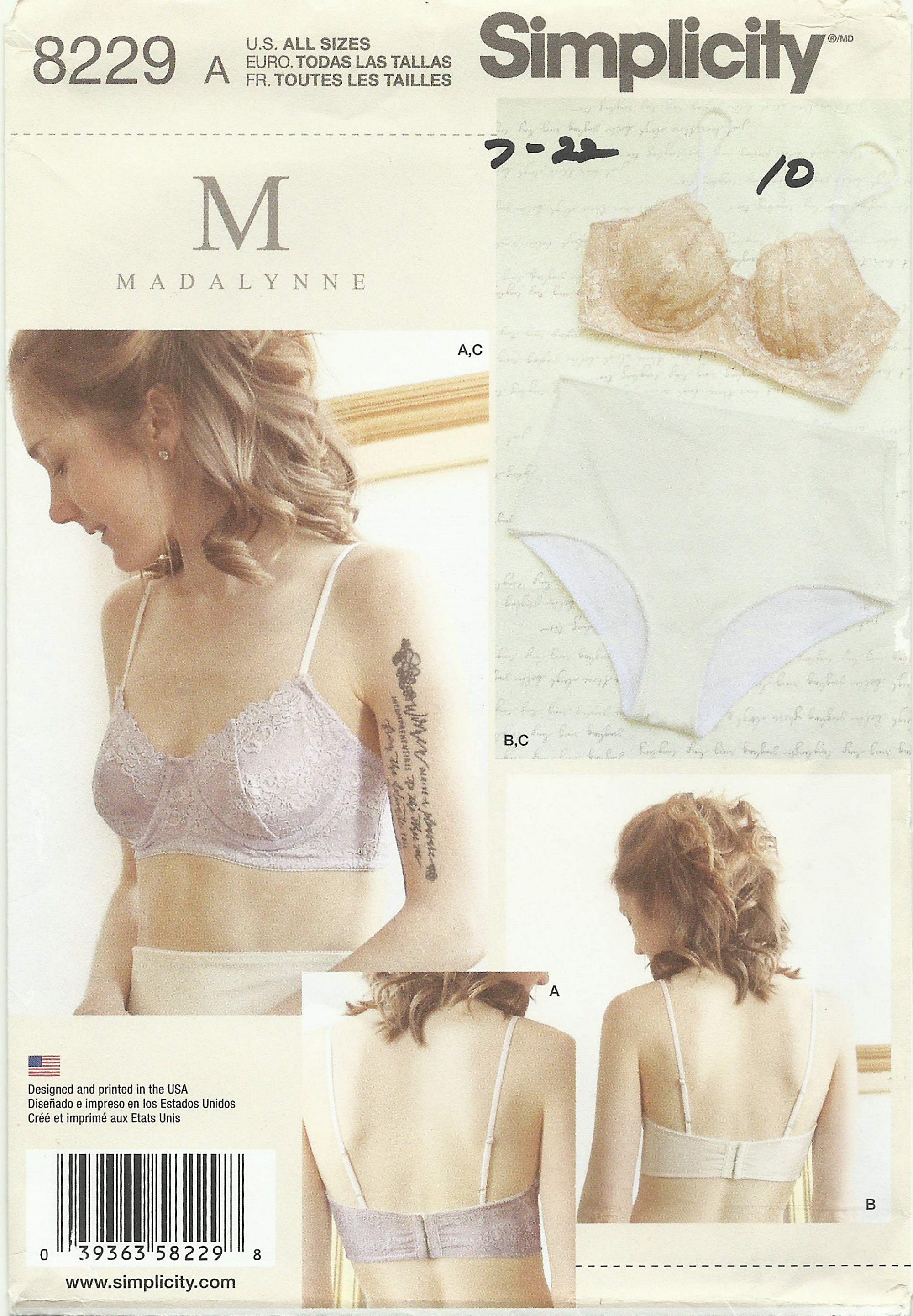 Misses Lingerie Simplicity Sewing Pattern 8229, Underwire Bra and Panties,  Factory Folded, Uncut, Dated 2016, All Sizes 