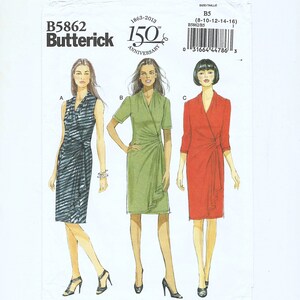 Misses Dress Sewing Pattern Easy Butterick B5862, Close Fitting Mock Wrap Pullover, Sizes 8-16, Factory Folded, Bust 31 1/2-38 inches