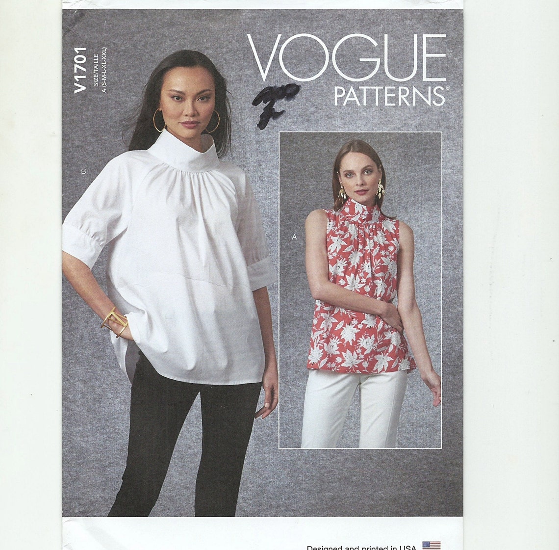 Misses Top Easy Vogue Sewing Pattern V1701, Sizes 8 to 26 , Bust 31 1/2 ...
