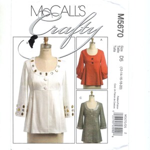 May include: McCall's Crafty sewing pattern M5670. The pattern features three different jacket designs, including a white jacket with decorative embellishments and an orange jacket with three buttons. Size D5 (12-14-16-18-20).