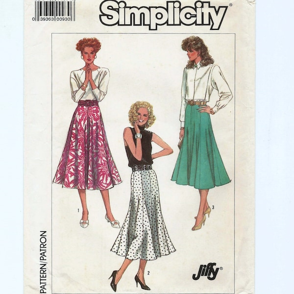 Misses Flared Skirt in Two Lengths Pattern, Simplicity 7962, Vintage 1987, Size 10, 12, 14, Waist 25 to 28 inches, Factory folded