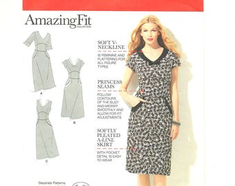 Simplicity 1882 Dress Sewing Pattern, V-Neck, Princess Seams, A-Line Skirt, Size 6-14
