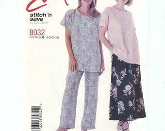 McCall's 8032 Sewing Pattern, Top, Skirt, Pants, Sizes 18-24