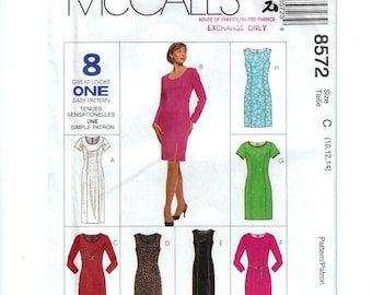 Misses Dress in 2 Lengths, McCall's 8572 Easy Sewing Pattern, Sizes 10-14