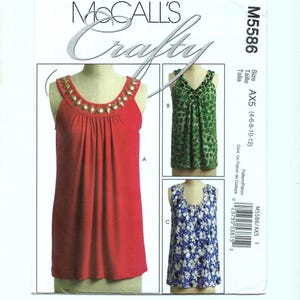 Misses Tops, Loose Fitting, Pullover, McCalls M5586 Sewing Pattern, Sizes 4 to 12, Bust 29.5 to 34, Uncut