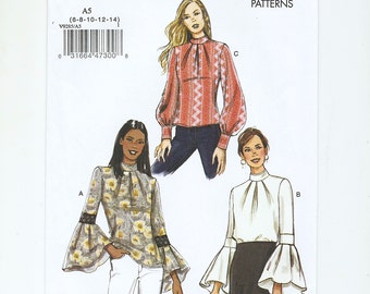 Vogue Misses Top Easy Sewing Pattern V9285, Sizes 6 to 14, Bust 30 1/2 to 36 inches, Factory Folded