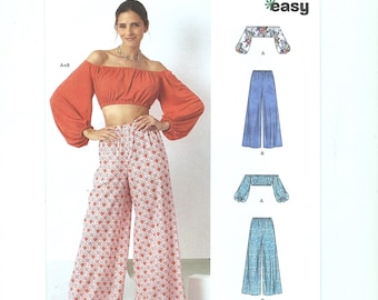 New Look Sewing Pattern N6758: Misses Top and Wide Leg Pants, Sizes 6-24