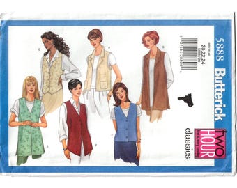 Very Easy Misses Vest, Butterick 5888 Sewing Pattern, Sizes 20-22-24, Uncut