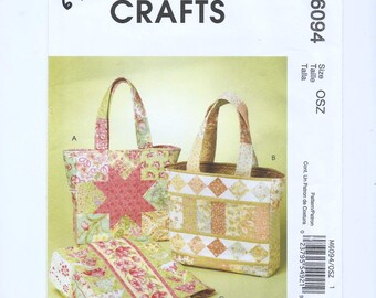 Bags Sewing Pattern, McCalls M6094, Three Lined Bags with Inside Pockets, Factory Folded