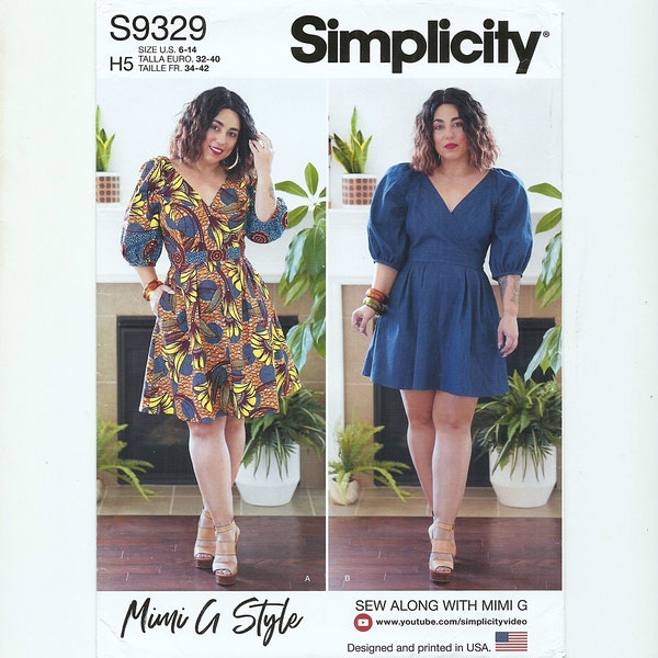 Misses Dress Sewing Pattern, Mimi G Style Simplicity S9329, Sizes 6 to 14, Bust 30 1/2 to 36, Factory Folded, Uncut, Dated 2021