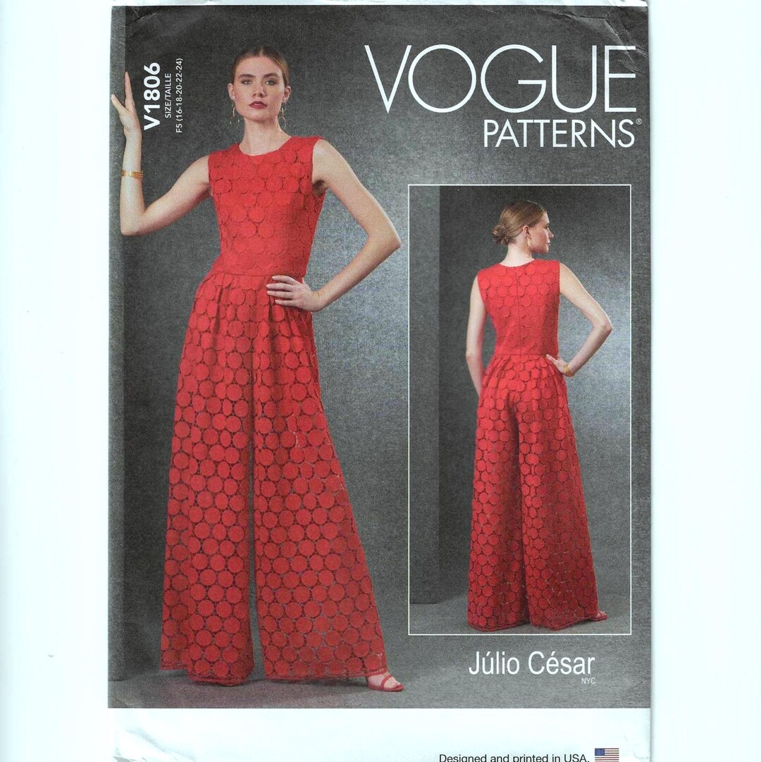 Vogue Jumpsuit Sewing Pattern V1806: Miss and Women's, Sizes 16-24 ...
