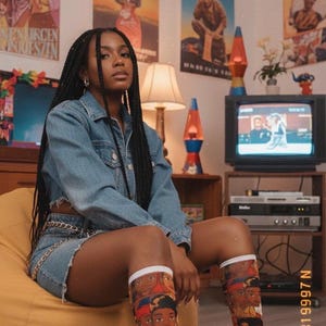 90s Moesha Inspired Socks | Retro Sitcom Aesthetic All Over Print | Y2K