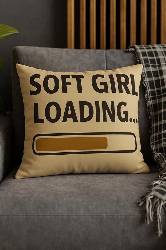 Soft Girl Loading Throw Pillow | Aesthetic Beige Pillow for Bedroom & Living Room | Cozy Soft Life Decor for Black Women | Cute Room Gift