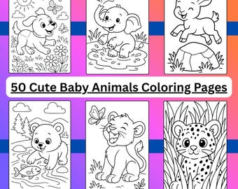 50 Dibujos de Animales Bebés para Colorear - PDF Imprimible A4
