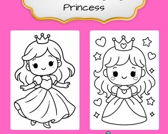25 pagine da colorare di principesse kawaii - Stampabili in formato A4 (PDF)