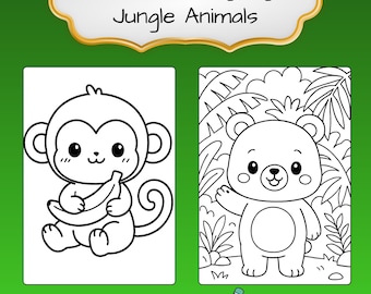 25 páginas para colorear de animales de la selva kawaii - Imprimibles A4 (PDF)