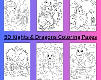 50 Ritter und Drachen Malseiten für Kinder - A4 - Printable