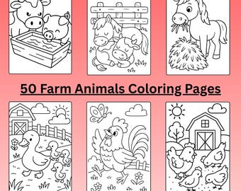 50 Farm Animals Coloring Pages for Kids - Printable PDF ( A4 )