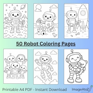 Robot Coloring Book for Kids – 51 Printable Pages by ImageAtoZ