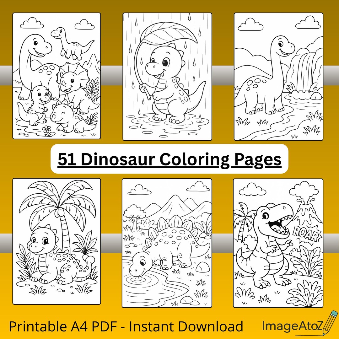 Dinosaur Coloring Pages for Kids - 51 Printable Sheets by Imageatoz - Etsy