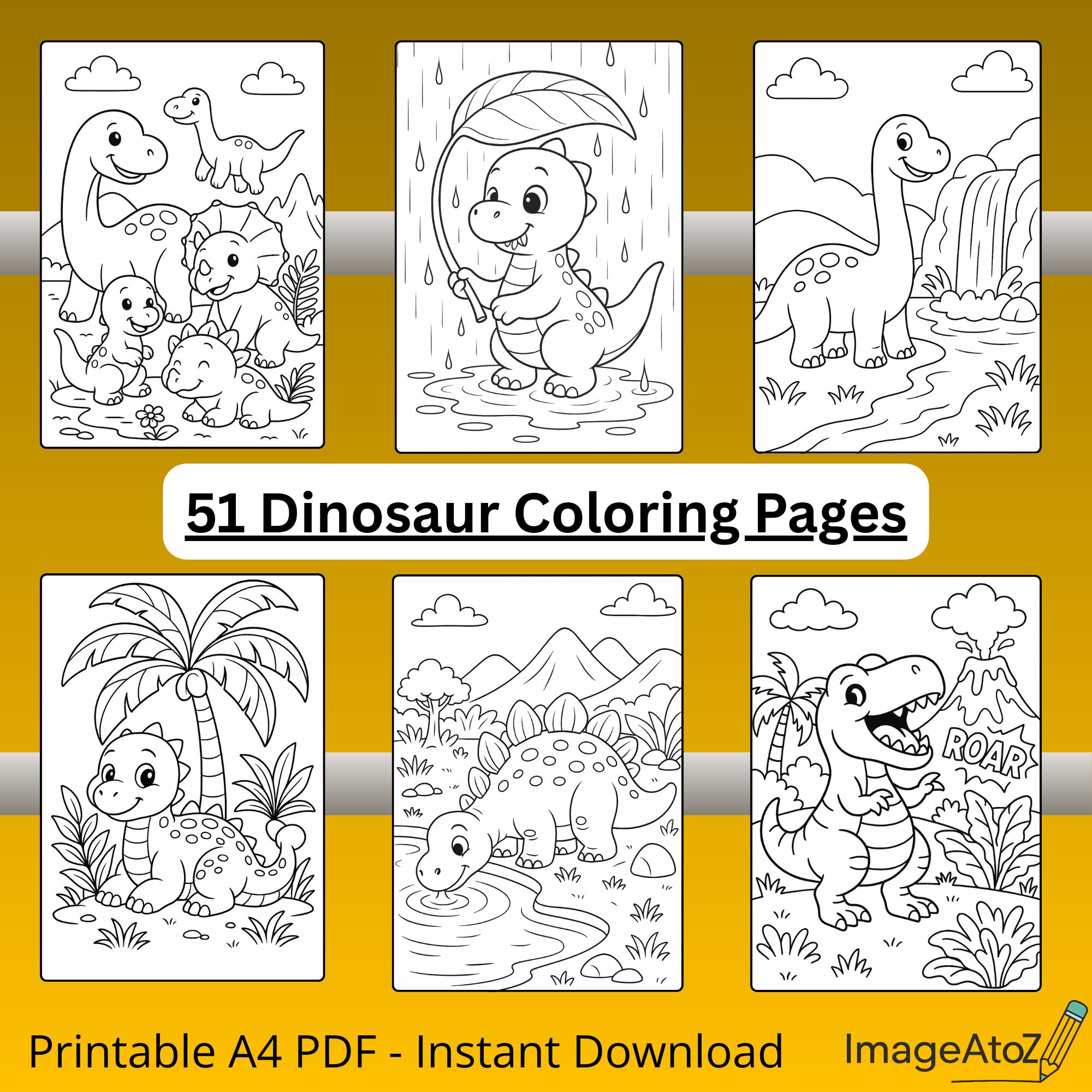 Dinosaur Coloring Pages for Kids - 51 Printable Sheets by Imageatoz - Etsy