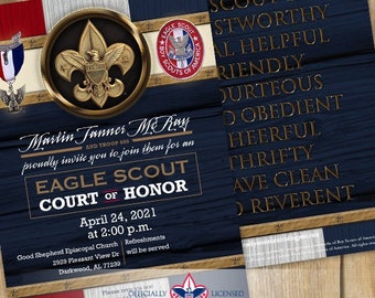 Eagle Scout court of honor invitations, double sided invitations, Court of Honor invitation, BSA invitations, BSA0901