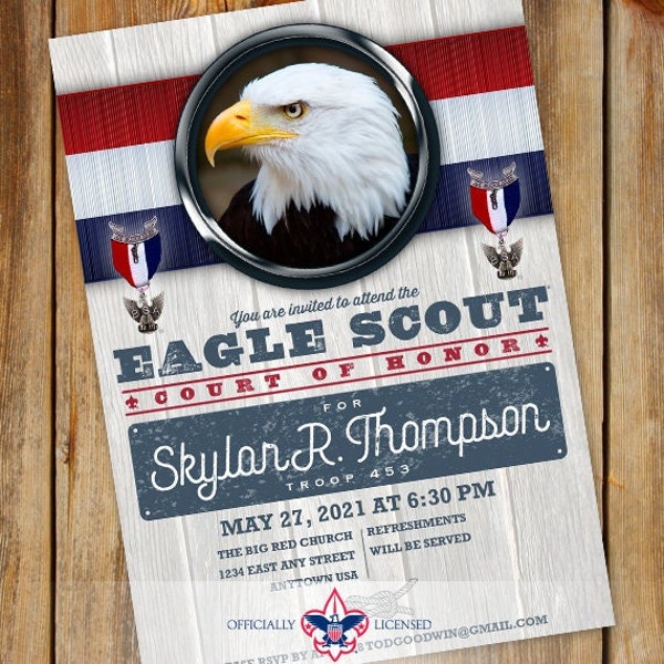 Eagle Scout Court of Honor invitations, single sided invitation, Boy Scouts of America, BSA0701