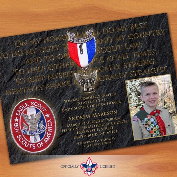 Eagle Scout court of honor invitation, single sided invitation, trail to eagle, BSA invitation, BSA0101