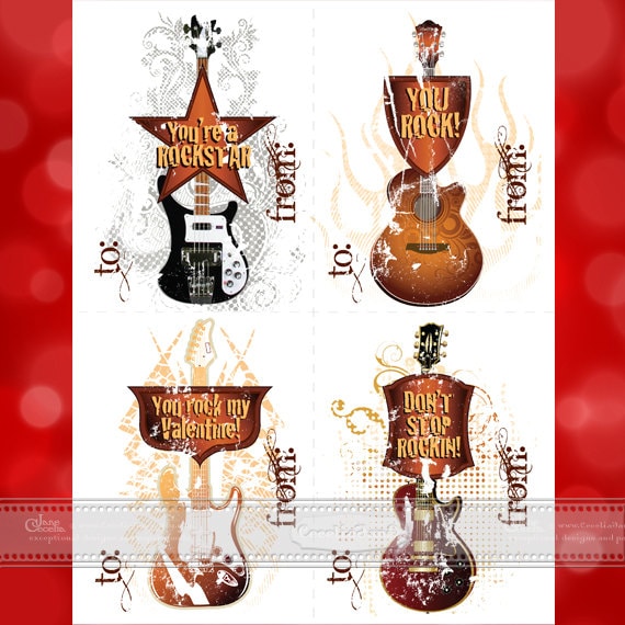 Valentine cards, Valentine Day cards, printable Valentine cards, instant download Valentines cards, guitar Valentine cards, ID126