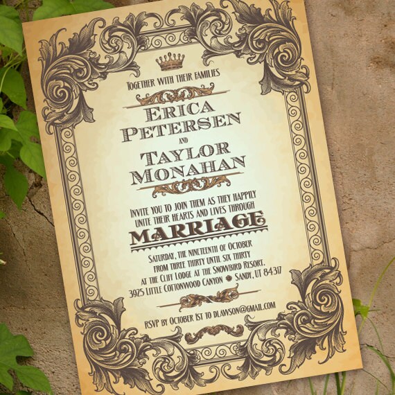 wedding invitations, elegant wedding invitations, wedding invitation with scrollwork, subway wedding, wedding package,  IN225