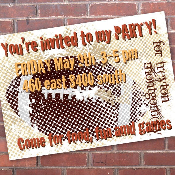 birthday party invitations, football birthday party, sports birthday party, pigskin party, superbowl party, football team party invitations