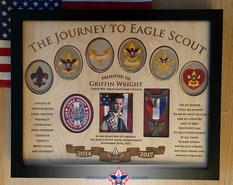 Honor the Achievement - Journey to Eagle Plaque, 11x14 wood plaque, Eagle Scout patches, Customized, Eagle Scout, Court of Honor, BSA1406