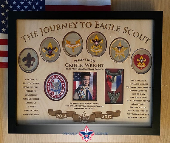 Honor the Achievement - Journey to Eagle Plaque, 11x14 wood plaque, Eagle Scout patches, Customized, Eagle Scout, Court of Honor, BSA1406