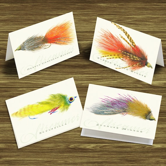 Orange Conehead Bugger notecard set, thank you cards, best man gifts, fly fishing notecard set, fly fishing thank you cards, P1316