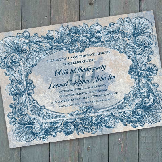 birthday party invitation, coastal party invitation, weathered Hampton invitation, 60th birthday party invitation, beach front wedding