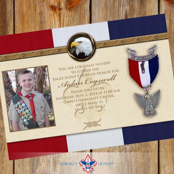 Eagle Scout court of honor invitation, single sided invitation, BSA invitation, Court of Honor, Scouting America invitation, BSA0401