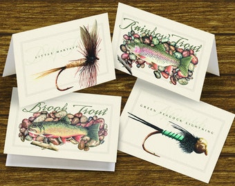 fly fishing notecards, outdoorsman cards, trout notecards, fishing notecards, fly fisherman birthday, fisherman retirement, fly fisherman