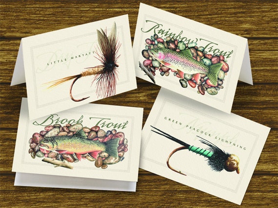 fly fishing notecards, outdoorsman cards, trout notecards, fishing notecards, fly fisherman birthday, fisherman retirement, fly fisherman