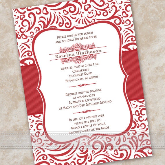 bridal shower invitations, wedding invitations, red bridal shower invitations, birthday party ideas, wedding package, IN343