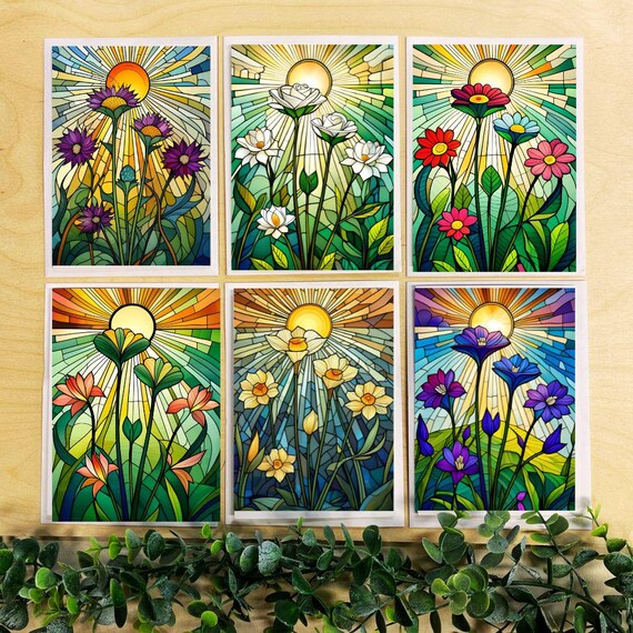 Intricate Stained Glass Flower Notecards, Elegant and Artistic Cards, Perfect for Any Occasion, Ideal for Sending Love and Beauty