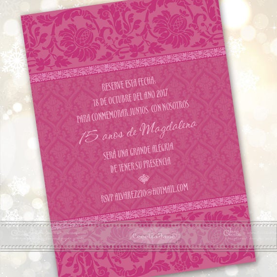 quinceanera invitations, fuchsia quinceanera invitations, birthday party invitations, hot pink birthday party invitations, IN636