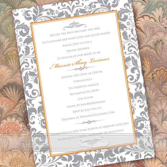 wedding invitations, silver wedding invitations, wedding thank you cards, tangerine wedding invitations, wedding package, IN434