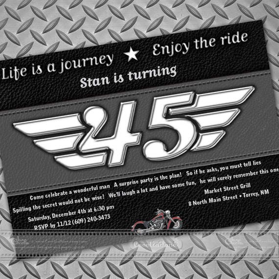 birthday party invitations, surprise party invitations, retirement party invitations, Harley Davidson party invitations, IN657