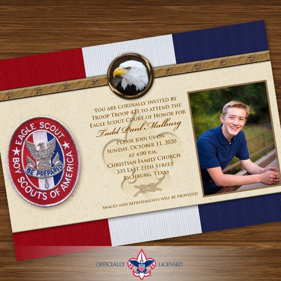 Eagle Scout court of honor invitation, single sided invitation, Boy Scouts of America invitation, Court of Honor, BSA0401