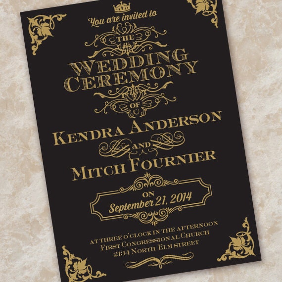 wedding invitations, black and gold wedding invitation, formal wedding invitations, wedding invitation package, wedding package, IN337