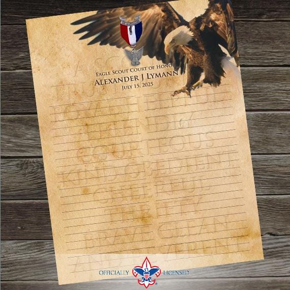 Sign-In Sheet, Eagle Scout Court of Honor, Customized, Court of Honor, BSA, BSA0205