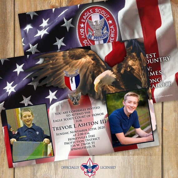 Eagle Scout court of honor invitations, double sided invitations, Court of Honor invitation, BSA invitations, BSA0801
