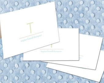 personalized note cards, monogram note cards, new baby thank you cards, juvenile notecards, lime and baby blue notecards, PC110