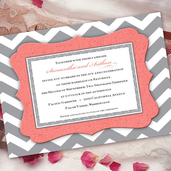 wedding invitations, coral wedding invitations, chevron wedding invitations, bridal shower invitations, wedding package, IN259